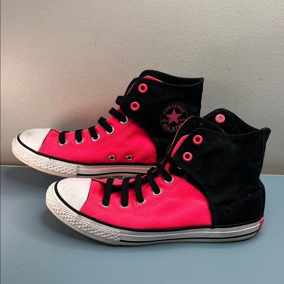 Converse Pink and Black High-Top Velcro Close Sneakers Junior 5= Women’s 7-7.5 - Picture 3 of 9